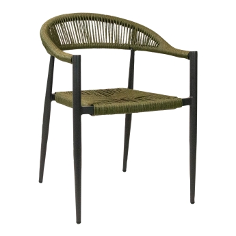 Scaun exterior Jonah cu cotiera, cadru din aluminiu antracit, oliv