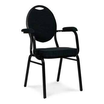 Scaun interior stivuibil Selectstack cu spatar rotunjit, cu cotiera, cu cadru din otel, negru