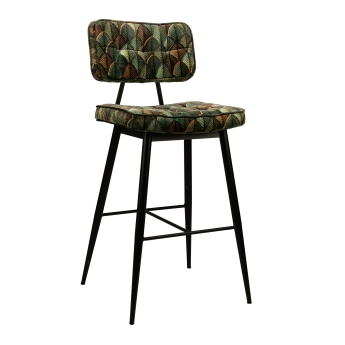 Scaun de bar interior Nilly, cadru metal, imprimeu verde