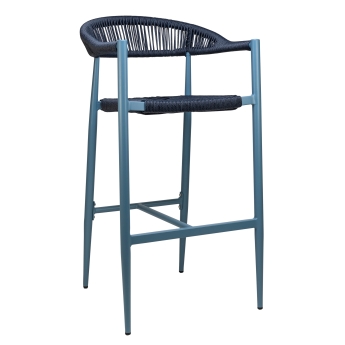 Scaun de bar cu cotiere pentru exterior Jonah cu cadru din aluminiu, albastru