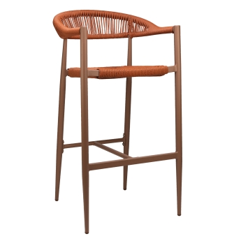 Scaun de bar cu cotiere pentru exterior Jonah cu cadru din aluminiu, portocaliu