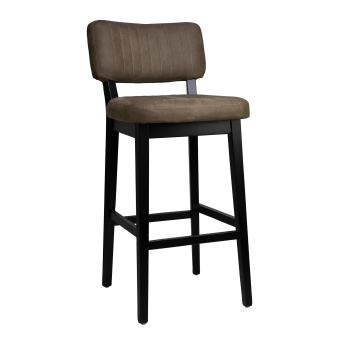Scaun interior de bar Patrick, cadru din metal, negru, maro inchis