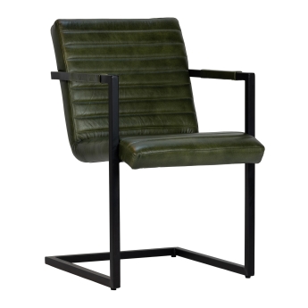 Scaun interior Kess, cadru otel, piele verde