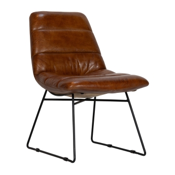 Fotoliu interior Jorick, cadru metal, tapitat cu piele, maro