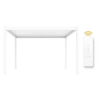 Pergola bioclimatica Aplux Pro electrica cu LED, aluminiu, 3x4 m, alb