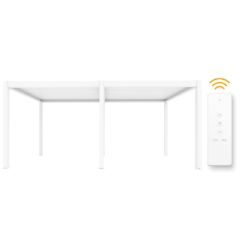 Pergola bioclimatica Aplux Pro electrica cu LED, aluminiu, 3x6 m, alb