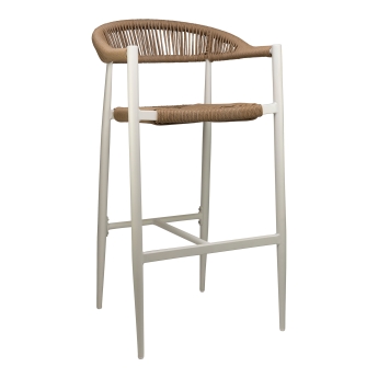 Scaun de bar cu cotiere pentru exterior Jonah cu cadru din aluminiu alb, natur