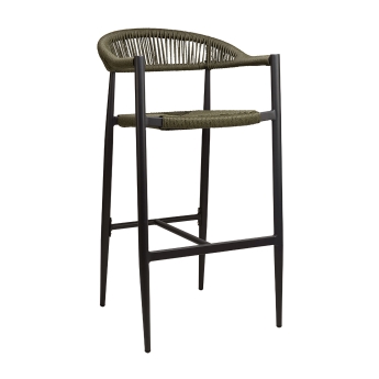 Scaun de bar cu cotiere pentru exterior Jonah cu cadru din aluminiu antracit, oliv