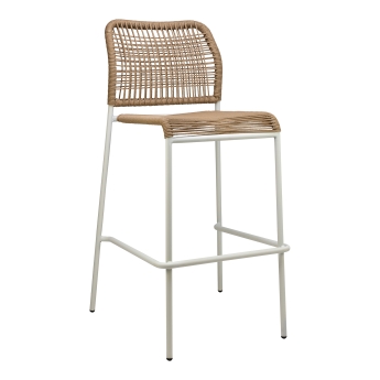 Scaun de bar pentru exterior Twist cu cadru din otel alb, natur