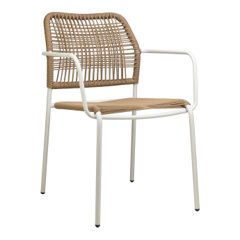 Scaun exterior Twist cu cotiera, cadru din otel alb, natur