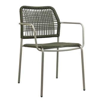 Scaun exterior Twist cu cotiera, cadru din otel verde, verde