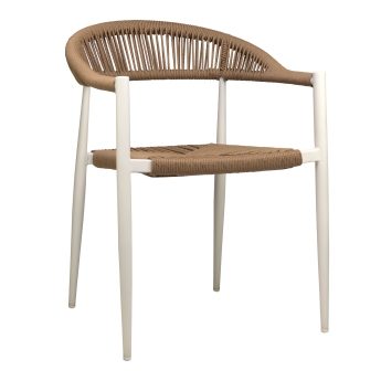 Scaun exterior Jonah cu cotiera, cadru din aluminiu alb, natur