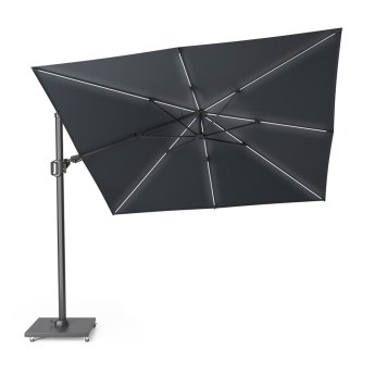 Umbrela de terasa Platinum Challenger T2 Glow cu LED, 300 x 300 cm, antracit, suport granit Modena negru 90 kg inclus