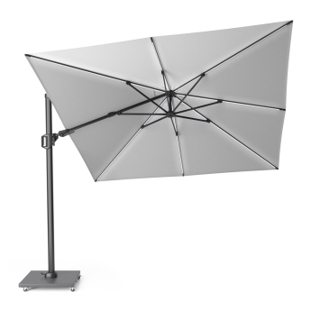 Umbrela de terasa Platinum Challenger T2 Glow cu LED, 300 x 300 cm, gri, suport granit Modena negru 90 kg inclus
