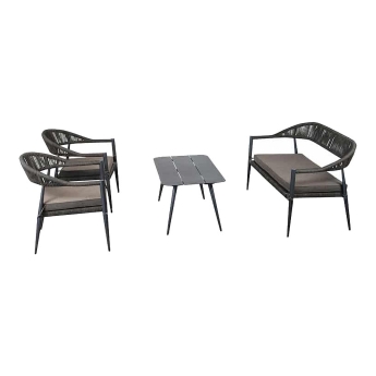 Set mobilier pentru exterior Jonah, canapea 2 locuri, 2 fotolii si masuta, cadru din aluminiu antracit, gri