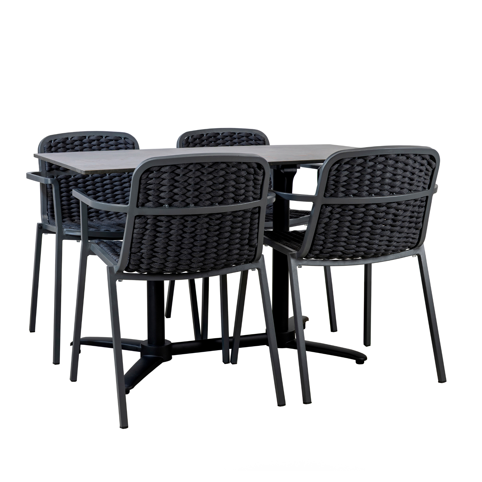 Set masa si 4 scaune Tora din aluminiu, cu blat de masa de 120 x 70 cm Set masa si 4 scaune Tora din aluminiu, cu blat de masa de 120 x 70 cm